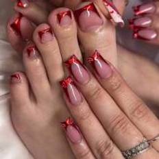 Nagelprodukter Shein Square-Shaped Red-Bordered Fench Manicure