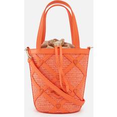 Kunstleder Beuteltaschen Love Moschino Borsa Studded Raffia and Faux Leather Bucket Bag Orange