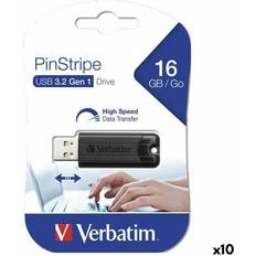 Verbatim Pendrive Pinstripe Black 16 GB 10 Units