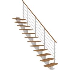 Wendeltreppen Dolle Mittelholmtreppe Hamburg Eiche 75 cm 11 Stufen gerade mit Geländer weiß 0781603002