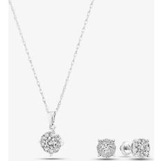 White Gold Jewellery Sets Pure Brilliance 18ct White Gold 1.00ct Diamond Round Cluster Jewellery Set THS16518-100 Silver