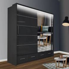 MN Furniture High Gloss Black Wardrobe 150x220cm