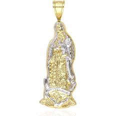 Unisex - White Gold Necklaces WJD Exclusives 10K Yellow Gold Diamond Cut Guadalupe Virgin Mary Pendant Charm 4"