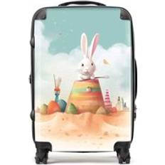 White Suitcases Warren Reed Rabbit On A Beach Holiday Suitcase Yellow