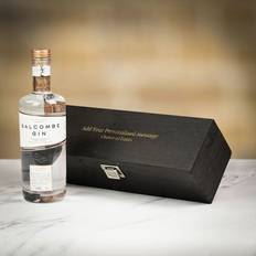 Salcombe Start Point Gin in Personalised Black Hinged Wood Gift Box Engraved with your message