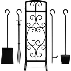 Fire Companion Sets SUGIFT 5 Piece Wrought Iron Fireplace Tools with Decor Holder-Black Black