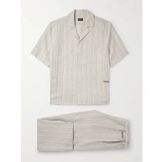 Zegna Logo-Embroidered Striped Linen Pyjama Set Men Neutrals