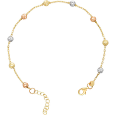 Moon ball WJD Exclusives 14K Gold Tri-Color Moon-Cut Ball Beads Station Bracelet 7"-8" Adjustable