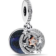 Pandora Two Tone Shooting Star Double Dangle Charm - Silver/Rose Gold/Blue/Transparent