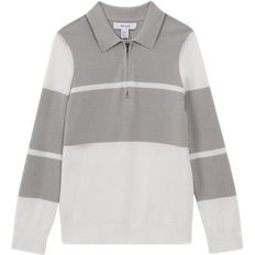 Zipper Polo Shirts Reiss Kid's Slim Fit Half Zip Long Sleeve Polo Shirt - Soft Grey/White