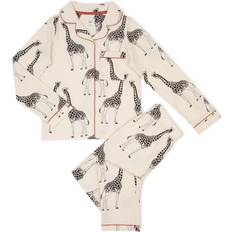 Kid's Organic Cotton Giraffe Print Long Pyjama Set - Cream