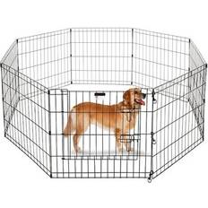 Adobe 8-Panel Folding Metal Dog & Cat Playpen & Door, Black