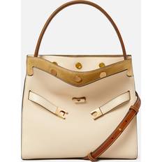 Suede - White Bags Tory Burch Lee Radziwill Leather and Suede Small Double Bag Cream