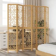 Cotton Room Dividers vidaXL 6 Panels Brown Solid Wood Room Divider