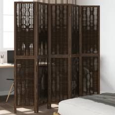 Cottons Room Dividers vidaXL 5 Panels Dark Brown Solid Wood Paulownia Room Divider