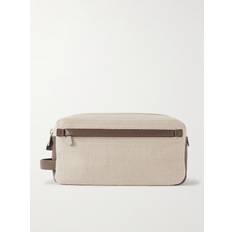 Linen Toiletry Bags & Cosmetic Bags Brunello Cucinelli Leather-Trimmed Cotton and Linen-Blend Wash Bag Men Neutrals