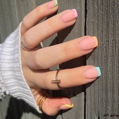 Multicolour False Nails Shein Elevate Your Style withpcsShort Square armour full French top cover nail set For women