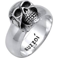 Kuzzoi Solid 925 Sterling Silver Men's Silver Ring, Skull Rings for Men, Black Oxidized, 0601662919