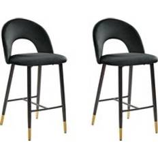 Negro Taburetes Beliani Conjunto De 2 Sillas De Bar De Terciopelo Negro Falton Taburete 2pcs