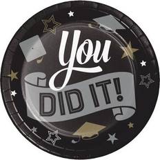 Polka Dots Disposable Plates Creative Converting Glamorous "You Did It" Black and Gold Graduation Dessert Plates, 24 ct