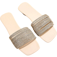 Shein Breathable Flat Sandals for Women with Rhinestone Decor, Fashionable Summer Outdoor Casual Wear