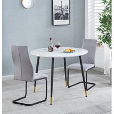 Round Dining Sets ManoMano Hallowood Finley Small Light Grey Dining Set 100x100cm