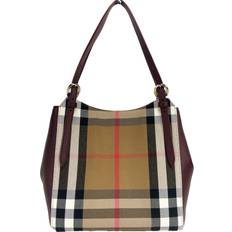 Burberry Handbags Burberry Small Canterby Mahogany Leather Check Canvas Tote Bag Purse