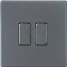 Hartland G2 10A 2 Gang 2 Way Screwless Light Switch Anthracite Grey with Grey Inserts 7G2AR22GA-QG