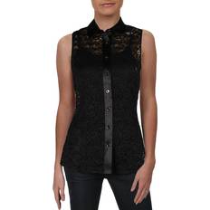 Anne Klein Puff Sleeve Blouses Anne Klein Women's Corded LACE Sleeveless Button Front Blouse, Black