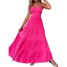 Shein Frenchy Ladies' Textured Long Slip Dress With Spaghetti Straps