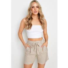 Long Shorts LTS Tall Stone Brown Stripe Linen Shorts Tall Women's Linen And Cotton Shorts