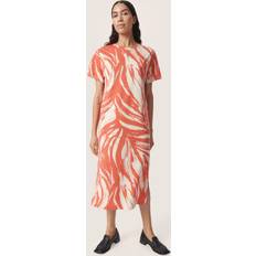 Soaked in Luxury Kjoler Soaked in Luxury Eva Short Sleeve Crew Neck Midi Dress, Hot Coral Wave