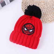 Marvel Accessories Letmy Spiderman Baby Winter Warm Knitted Hat, Marvel Superhero HatAge 2-6Y Cotton Lining Faux Fur Ball Pompom Cap Unisex Beanie Hat Red One