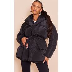 Oversize Coats PrettyLittleThing Maternity Black Oversized Collar Belt Puffer Coat, Black