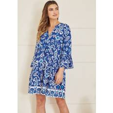 Modal Dresses Yumi Ikat Print Modal Mini Dress, Blue/White