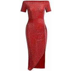 Off-White Off-The-Shoulder Evening Dress Red