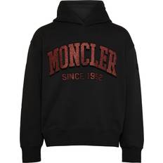 Moncler Herre Sweatere Moncler Men Red Glitter Logo Drawstrings Hooded Pullover Cotton Sweatshirt Black