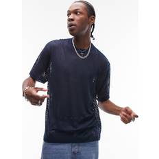 Topman T-shirts Topman – Blå oversize t-shirt mesh med mönster