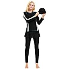 Blexx Kvinnors blygsamma baddräkt långärmad baddräkt simning damer muslim baddräkt arabisk islamisk full täckning muslimah baddräkt 3pcs set Color Black1, 3XL