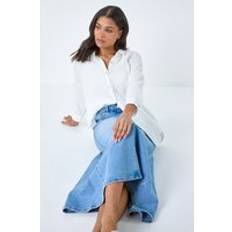 Cotton Skirts Roman Cotton Blend Denim Maxi Skirt in Light Blue