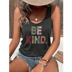 Fabric Tank Tops Shein Womens Slogan Printed VNeck Tank Top