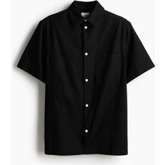 H&M Shirts H&M & Loose Fit Short-sleeved Linen-blend Shirt Black