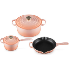 Le Creuset Enamels Cookware Sets Le Creuset Five Piece Enameled Cast Iron Peche Cookware Set with lid