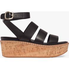 Fitflop Sandalen met hak Fitflop Eloise Leather Cork Strappy Wedge Sandals - Zwart