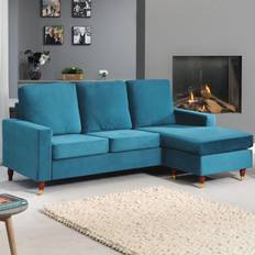 3 Seater - Corner Sofas Artemis Home Hendrick Velvet Reversible Corner Teal Sofa 199cm 3 Seater