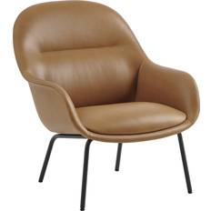 Muuto Fiber Lounge Med Stålben Refine Leather Cognac Black Fåtölj