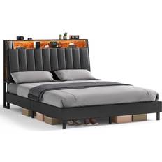 Vasagle LED Bed Frame Queen Headboard Charging Station, Frame