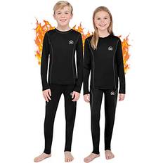 Black Base Layer Kids Thermal Underwear Set Unisex Base Layer Boys Girls Youth Fleece Long John