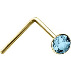 9k Piercings Jewelco London 9ct gold aqua blue crystal solitaire nose stud 2mm