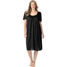 Black - Solid Colors Nightgowns Plus Women's Short Silky Lace-Trim Gown by Only Necessities in Black Size 3X Pajamas